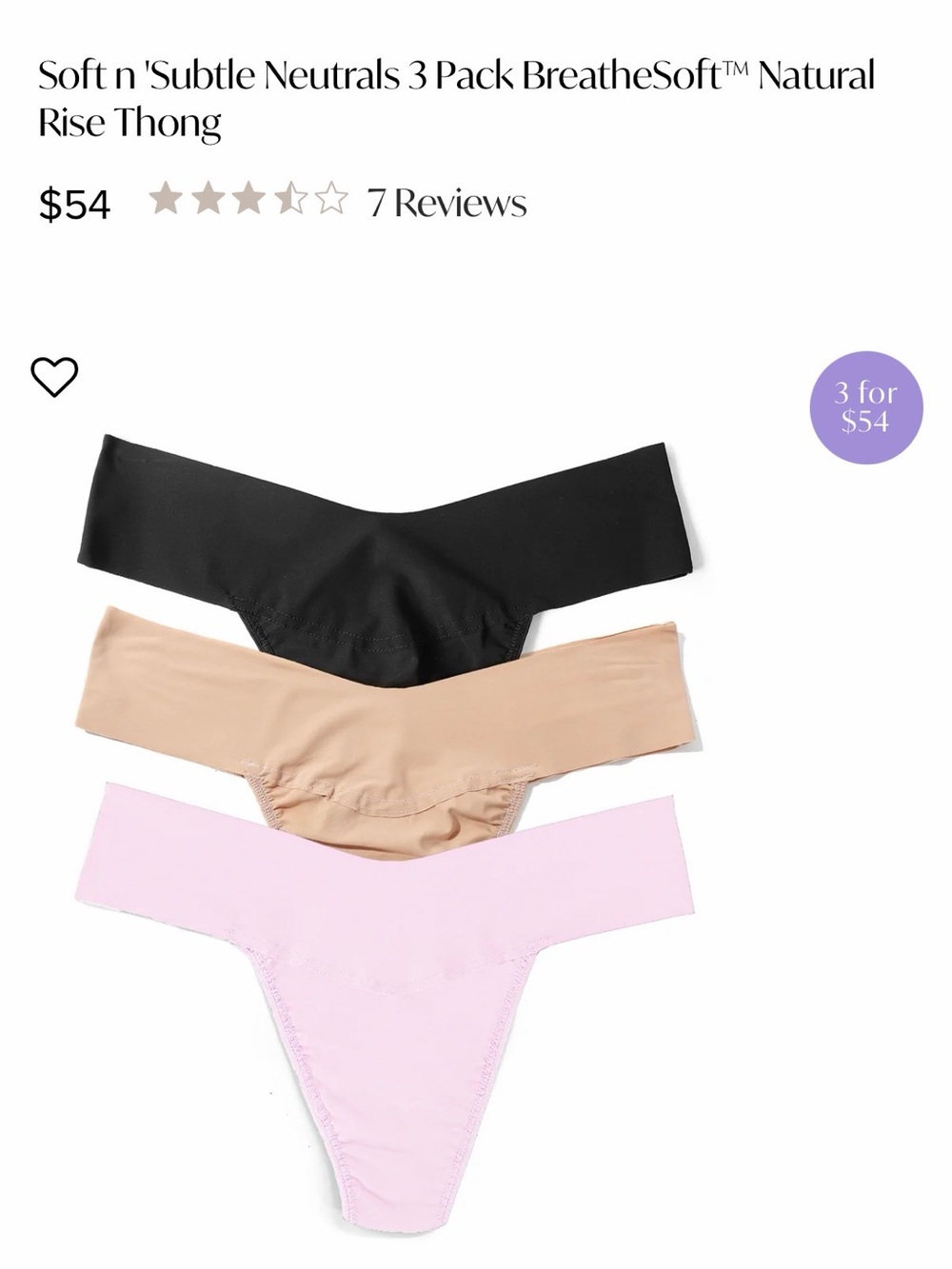 Soft n' Subtle Neutrals 3-Pack BreatheSoft™ Thong - Black, Nude, Pink